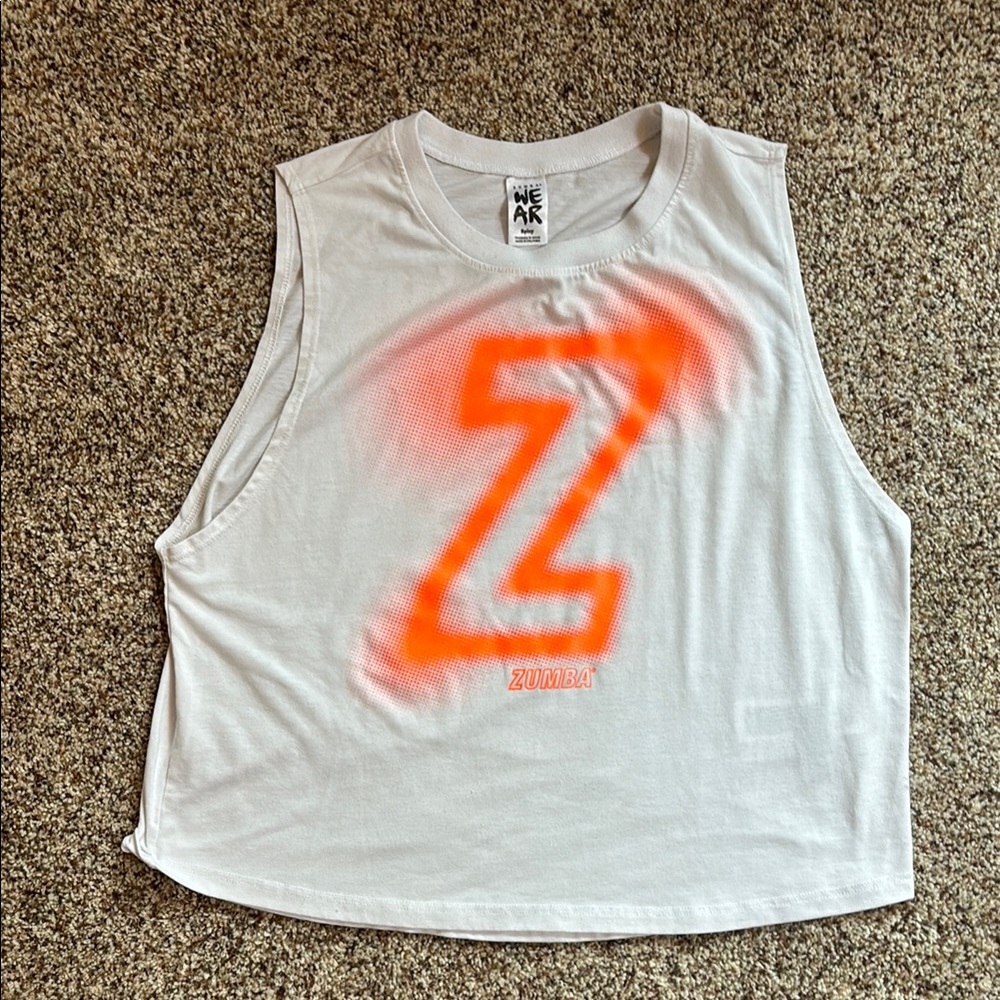 White and Orange Sleeveless Crop Muscle Tee